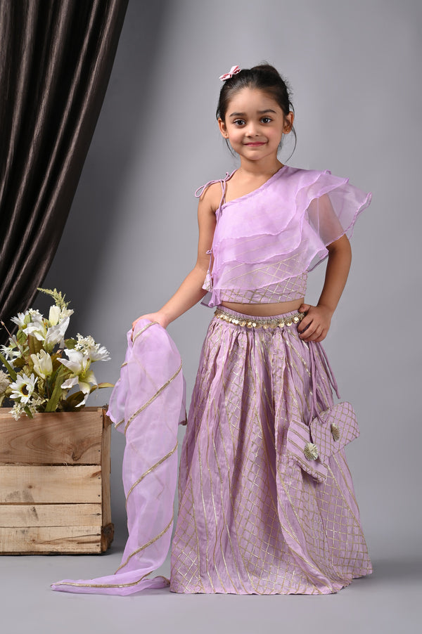 Little Kilkaari Purple Lehenga and Top Set