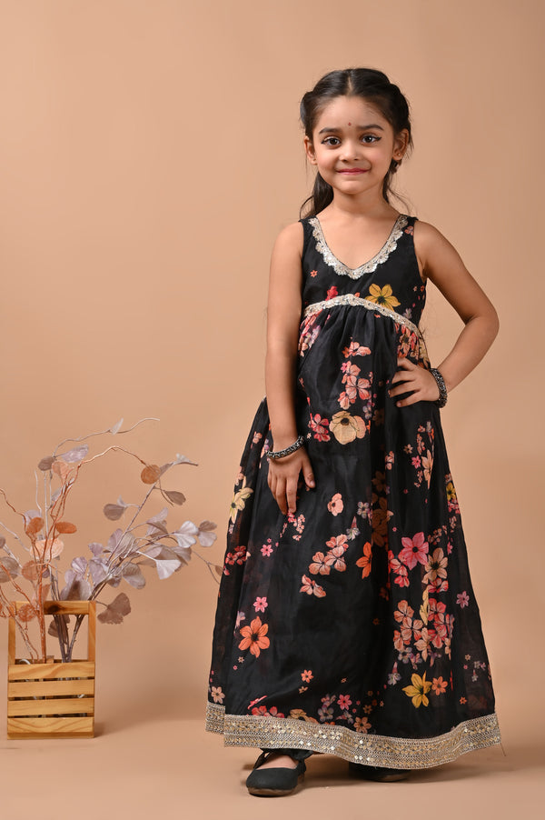 Little Kilkaari Black Chanderi Lace Gown