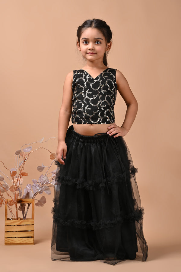 Little Kilkaari Black Ruffle Lehenga Set